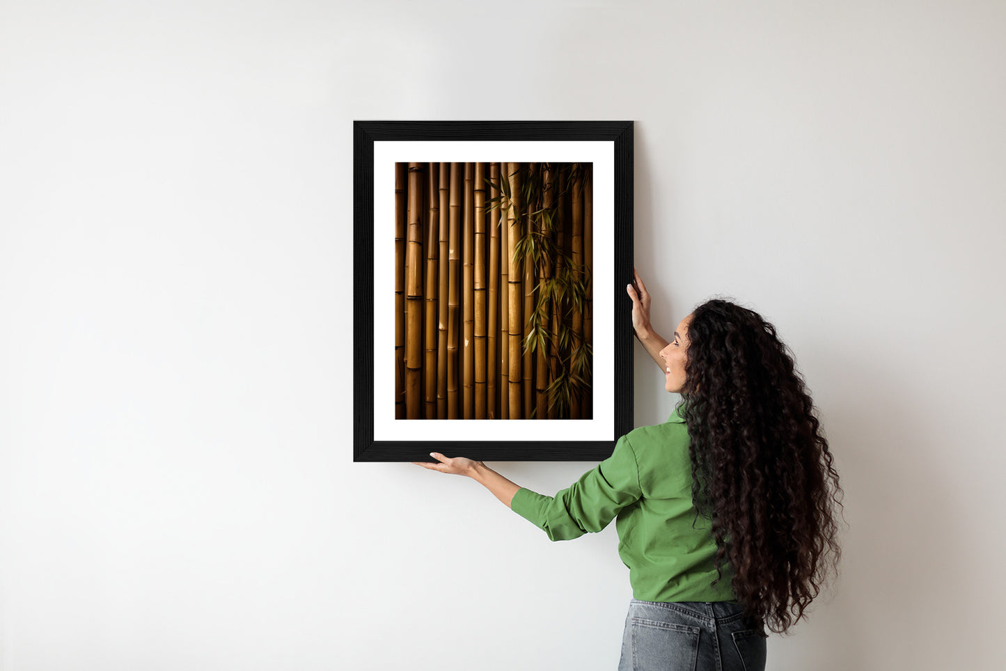 Poster Bambuswand Rahmen Holz Mit Passepartout Farbe Natürlich