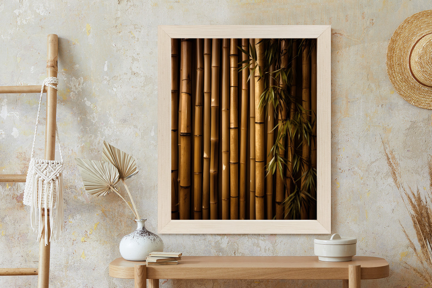 Poster Bambuswand Rahmen Holz Mit Passepartout Farbe Natürlich