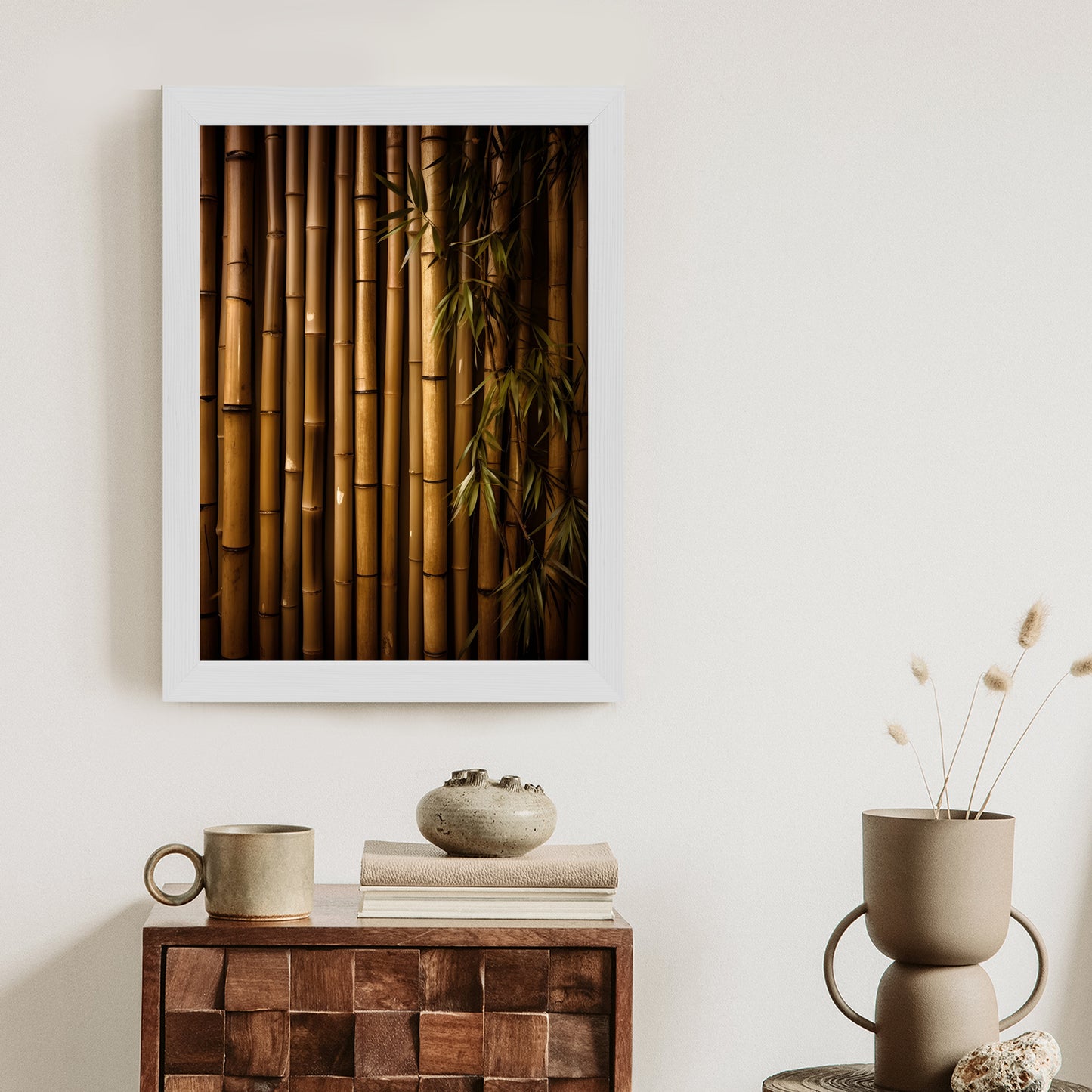 Poster Bambuswand Rahmen Holz Mit Passepartout Farbe Natürlich