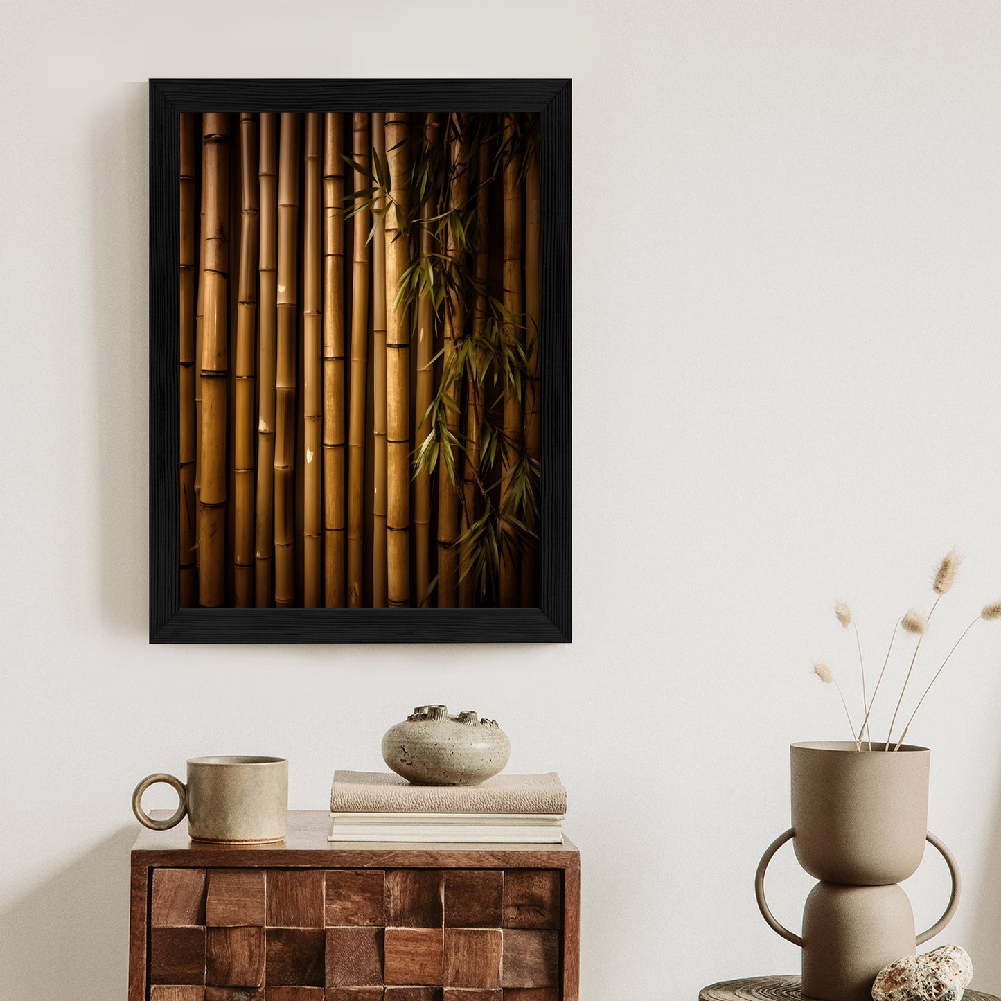 Poster Bambuswand Rahmen Holz Mit Passepartout Farbe Natürlich
