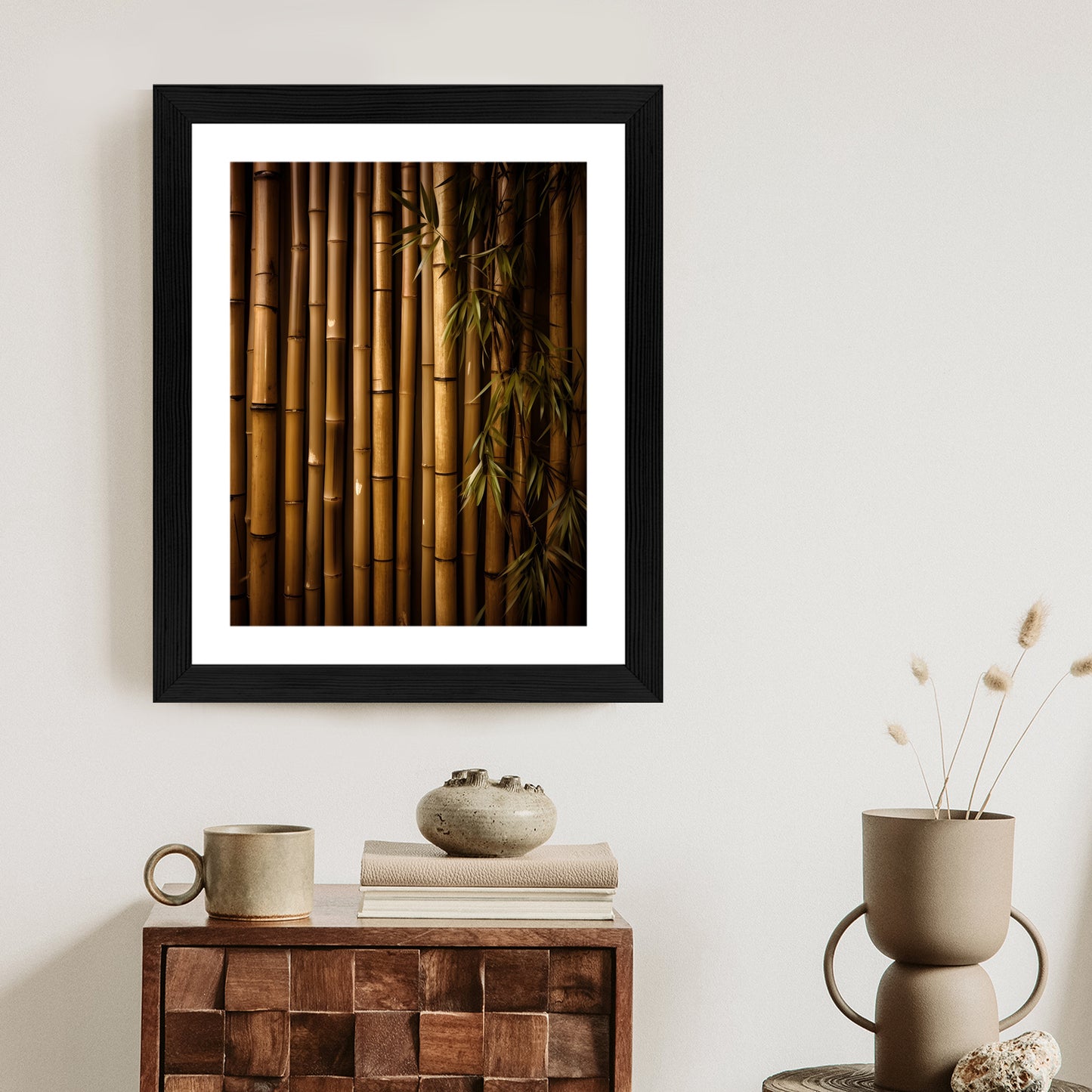 Poster Bambuswand Rahmen Holz Mit Passepartout Farbe Natürlich