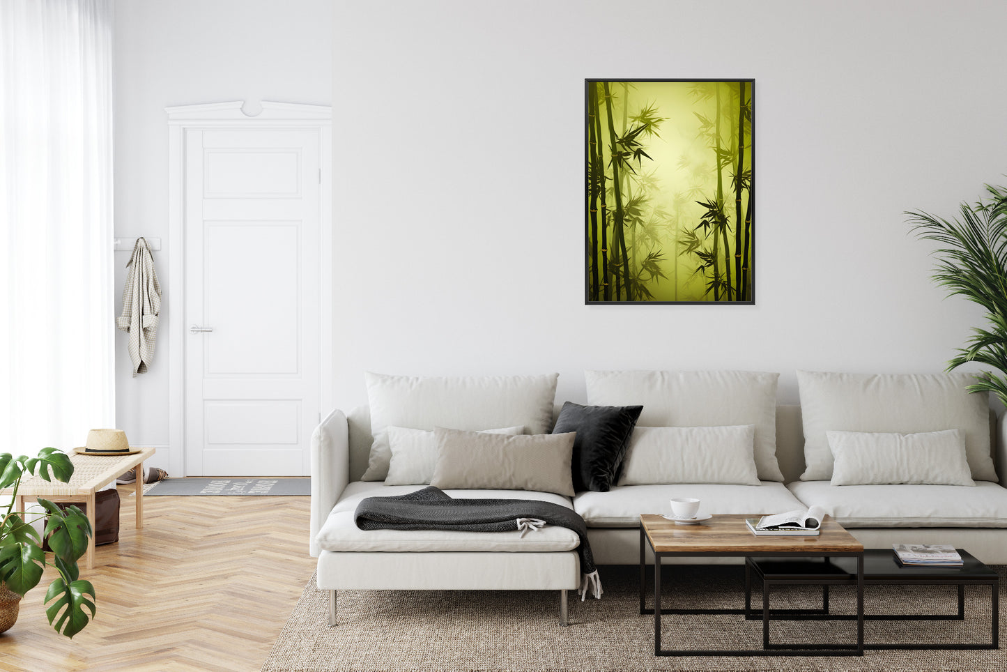 Poster Bambuswald Im Nebel Rahmen Holz Mit Passepartout Farbe Natürlich