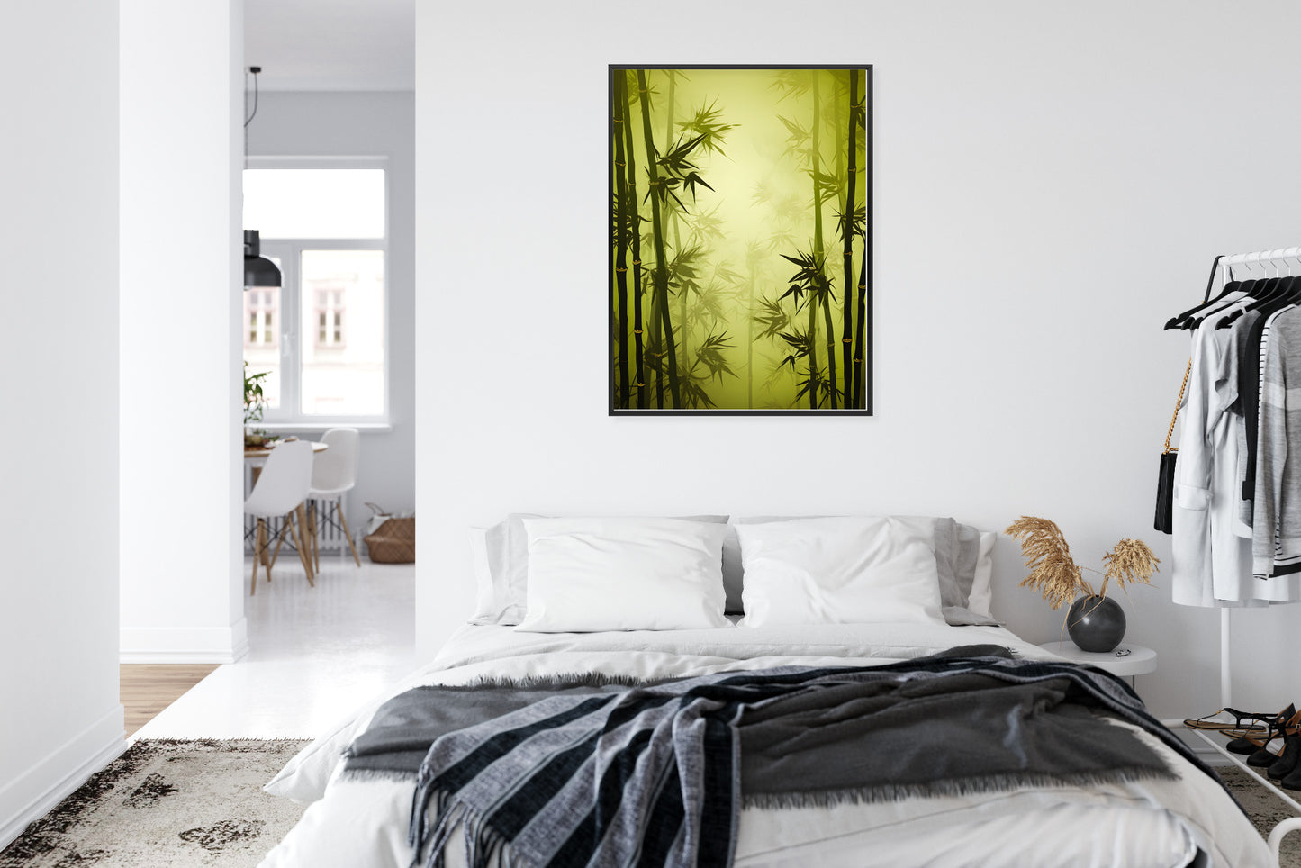 Poster Bambuswald Im Nebel Rahmen Holz Mit Passepartout Farbe Natürlich