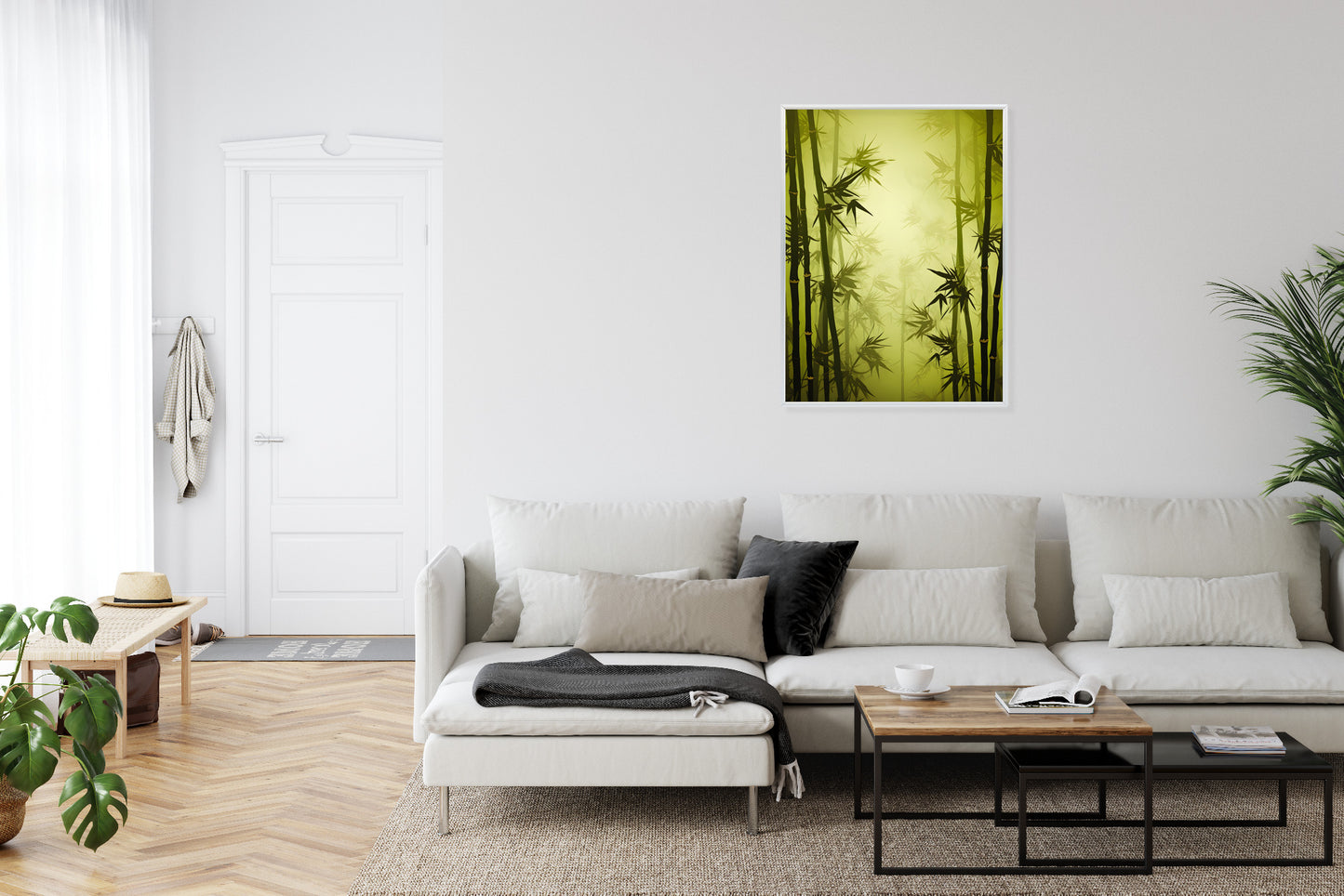 Poster Bambuswald Im Nebel Rahmen Holz Mit Passepartout Farbe Natürlich