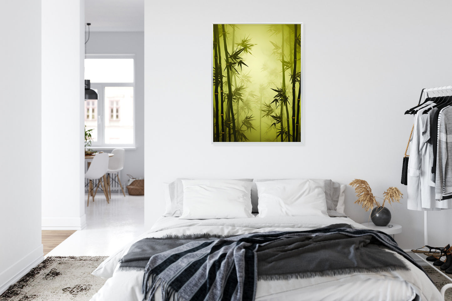 Poster Bambuswald Im Nebel Rahmen Holz Mit Passepartout Farbe Natürlich