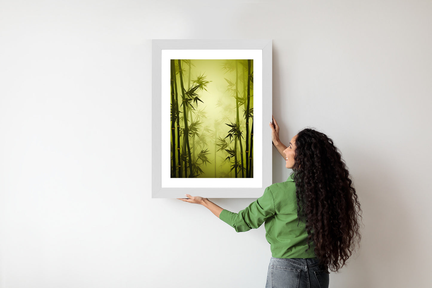 Poster Bambuswald Im Nebel Rahmen Holz Mit Passepartout Farbe Natürlich