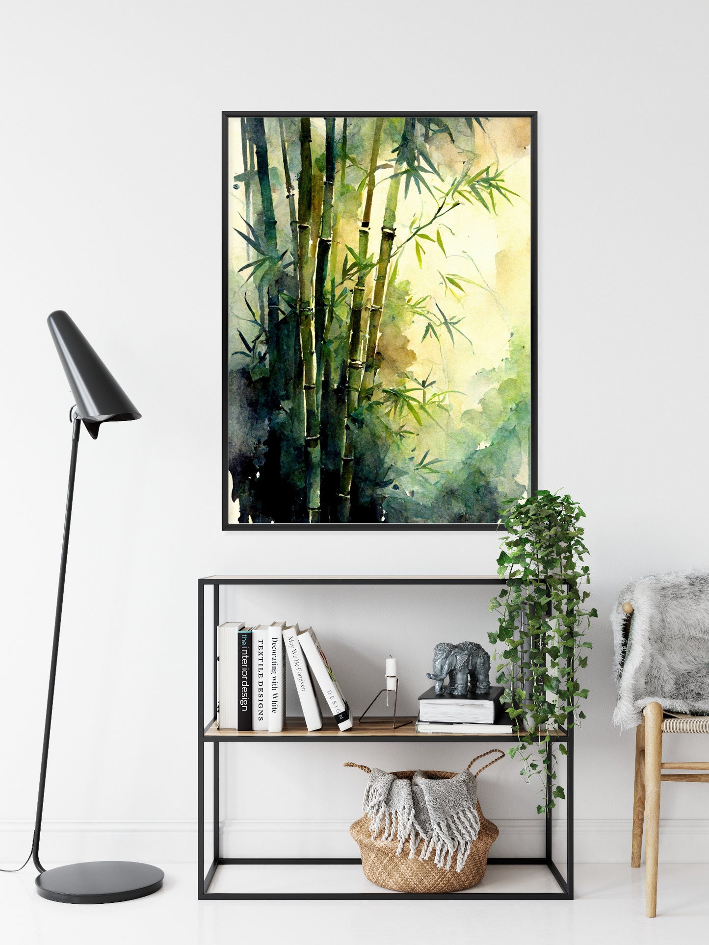 Poster Aquarell Bambuswald Rahmen Holz Mit Passepartout Farbe Natürlich