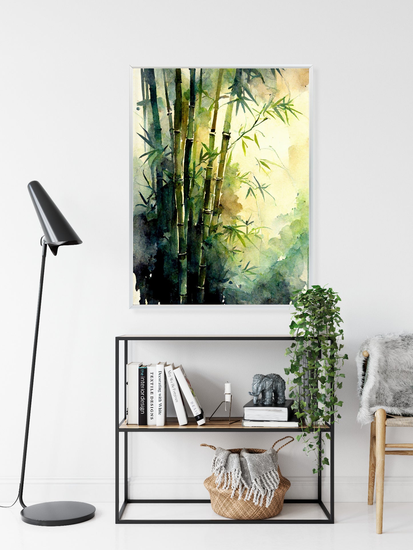 Poster Aquarell Bambuswald Rahmen Holz Mit Passepartout Farbe Natürlich