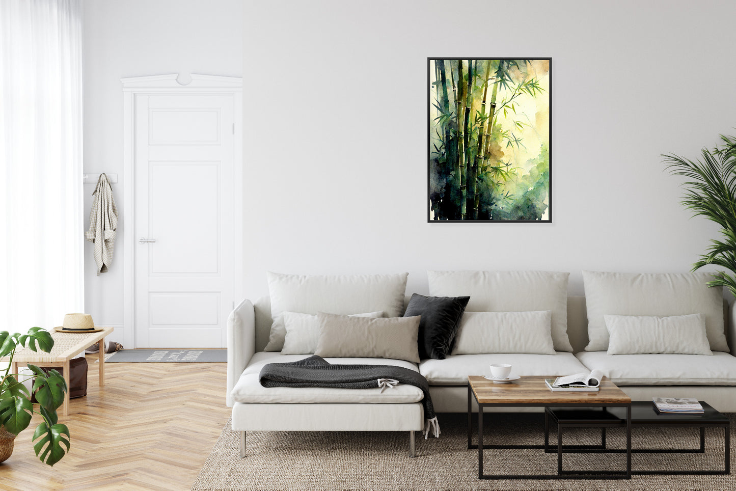 Poster Aquarell Bambuswald Rahmen Holz Mit Passepartout Farbe Natürlich