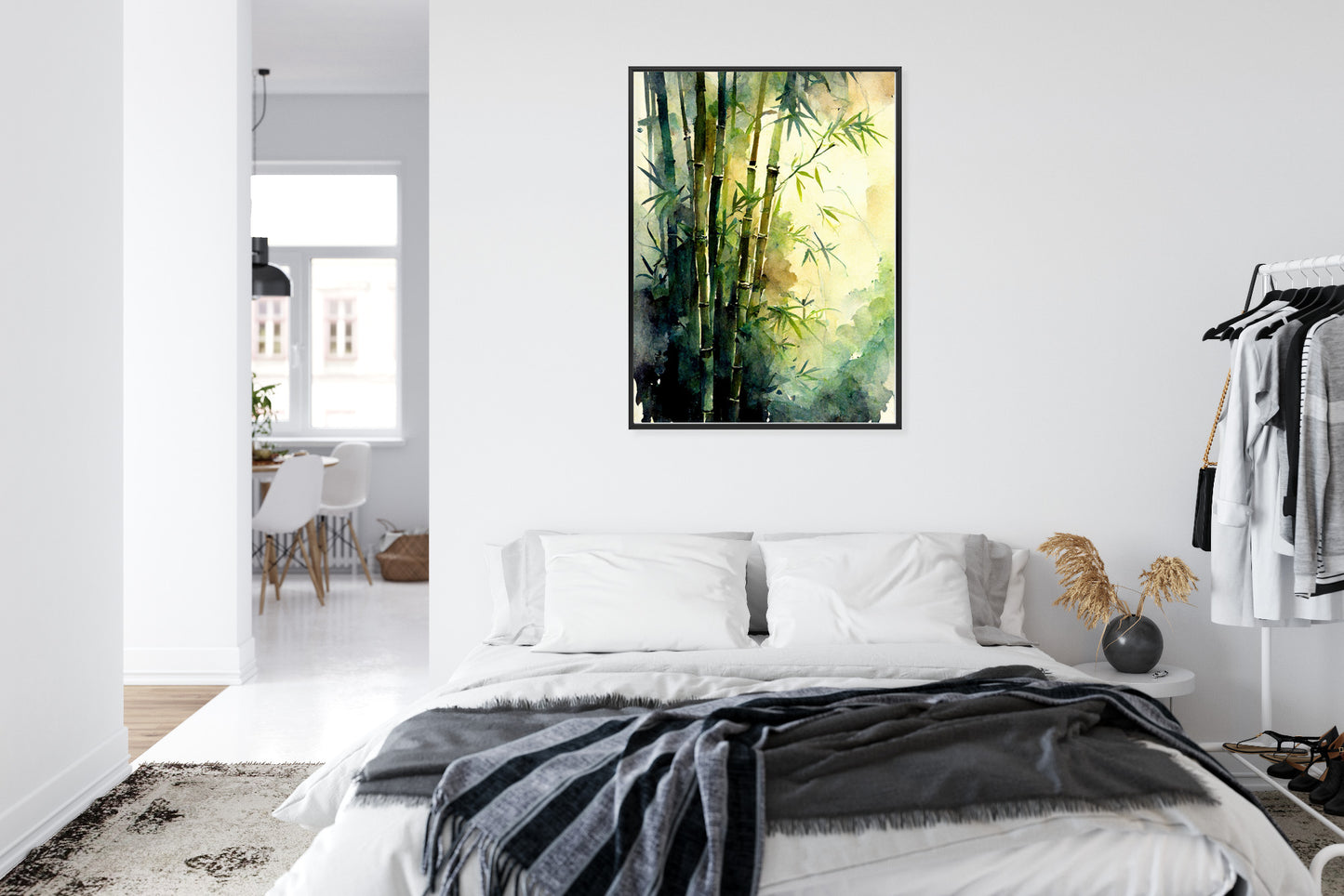 Poster Aquarell Bambuswald Rahmen Holz Mit Passepartout Farbe Natürlich