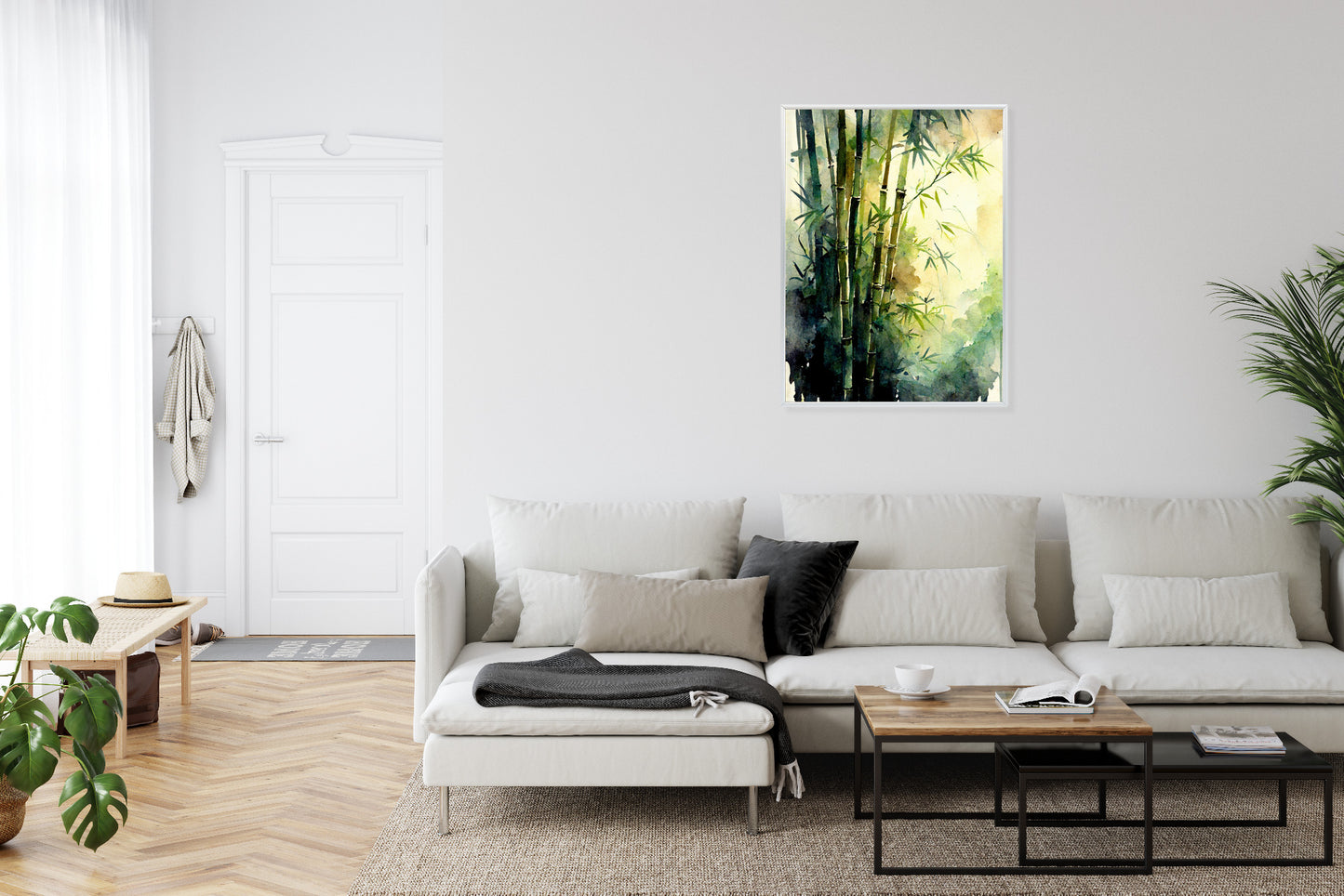 Poster Aquarell Bambuswald Rahmen Holz Mit Passepartout Farbe Natürlich