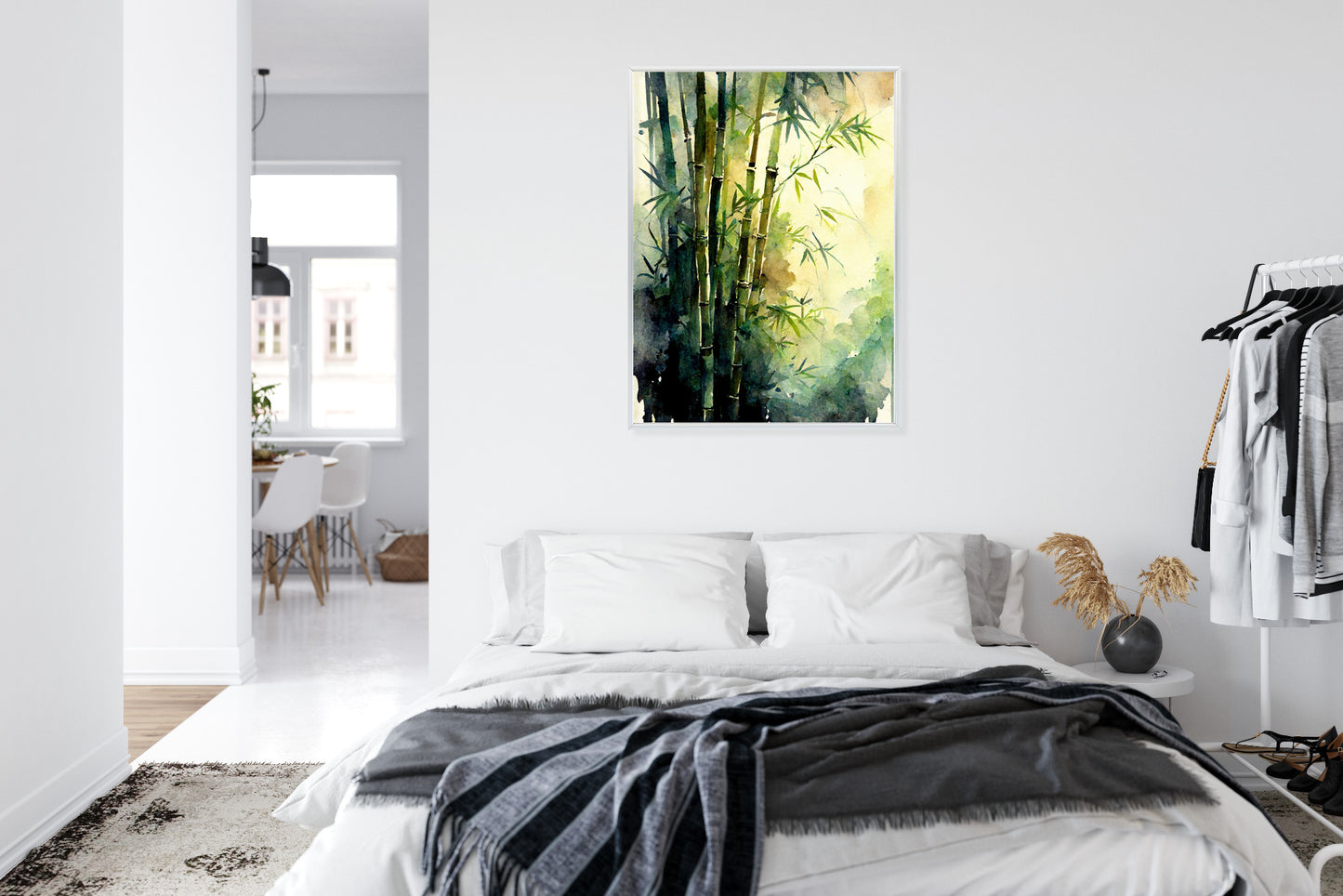 Poster Aquarell Bambuswald Rahmen Holz Mit Passepartout Farbe Natürlich