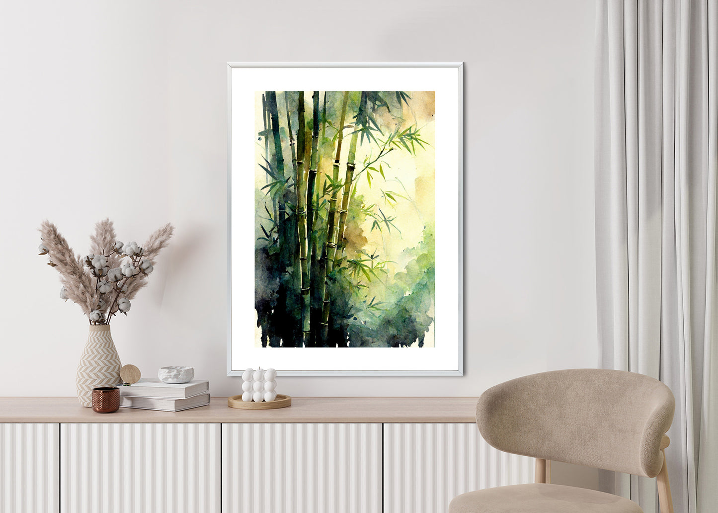 Poster Aquarell Bambuswald Rahmen Holz Mit Passepartout Farbe Natürlich
