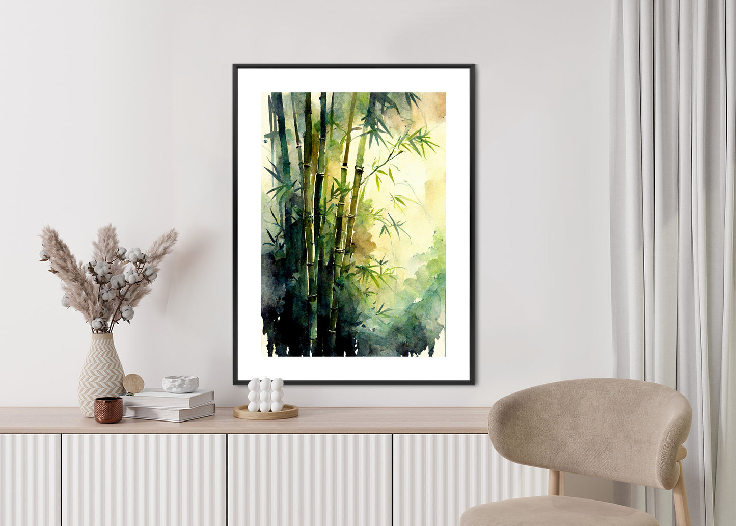 Poster Aquarell Bambuswald Rahmen Holz Mit Passepartout Farbe Natürlich