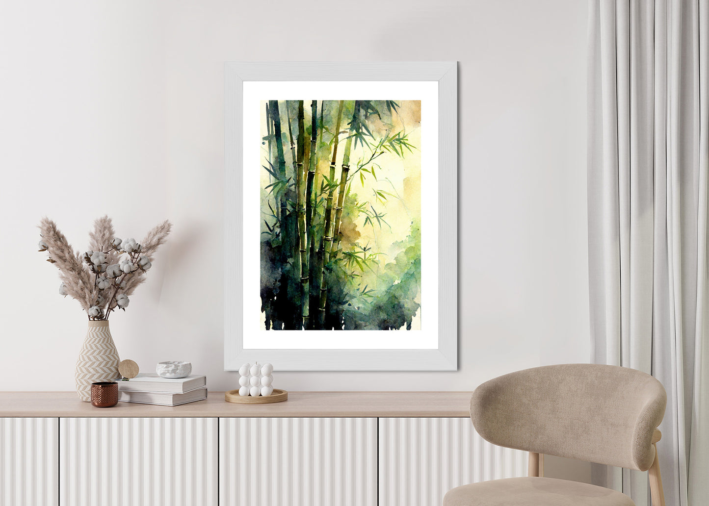 Poster Aquarell Bambuswald Rahmen Holz Mit Passepartout Farbe Natürlich