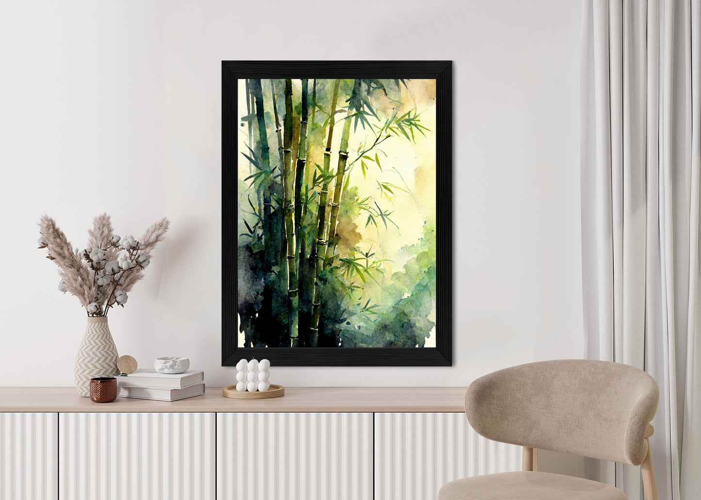 Poster Aquarell Bambuswald Rahmen Holz Mit Passepartout Farbe Natürlich