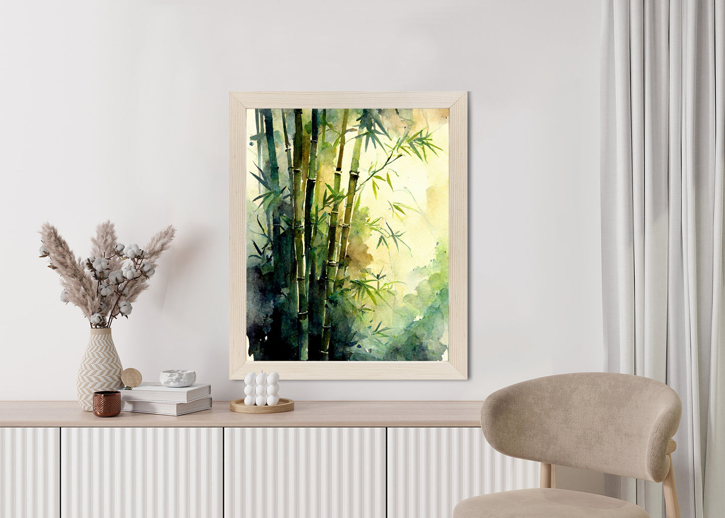 Poster Aquarell Bambuswald Rahmen Holz Mit Passepartout Farbe Natürlich