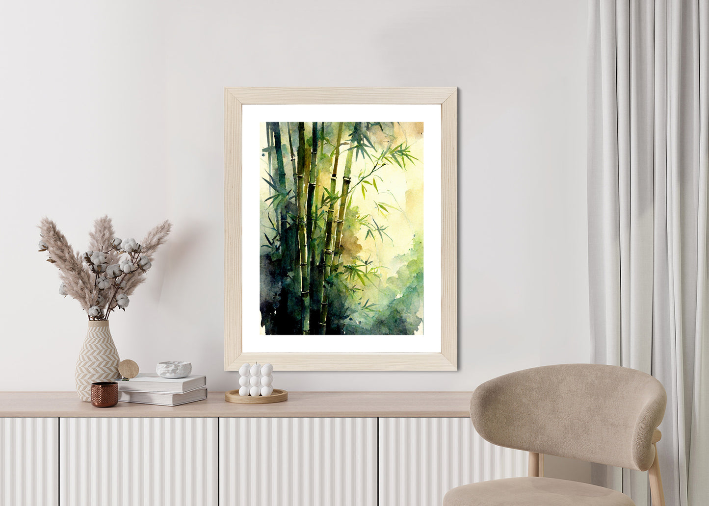 Poster Aquarell Bambuswald Rahmen Holz Mit Passepartout Farbe Natürlich
