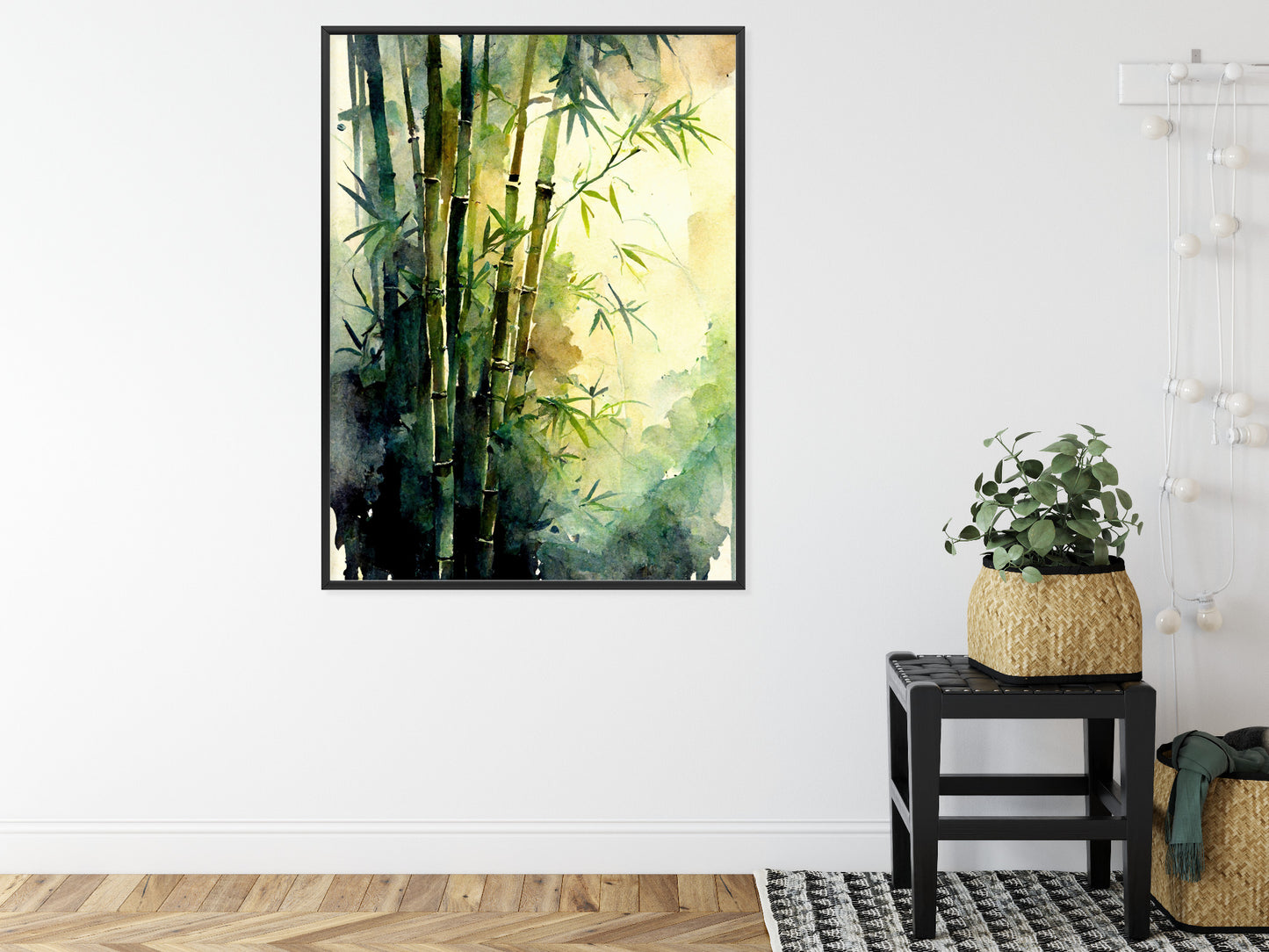 Poster Aquarell Bambuswald Rahmen Holz Mit Passepartout Farbe Natürlich
