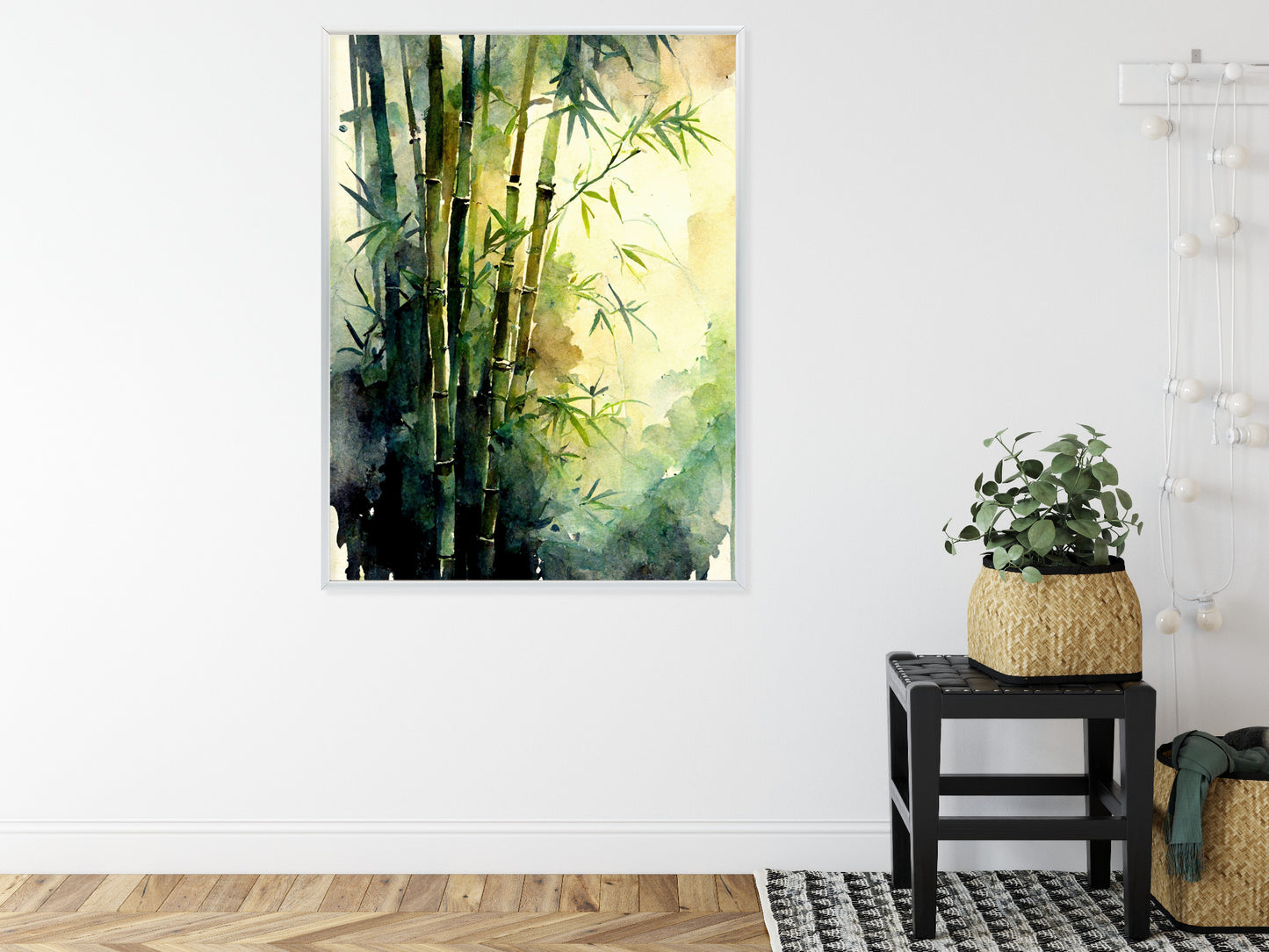 Poster Aquarell Bambuswald Rahmen Holz Mit Passepartout Farbe Natürlich