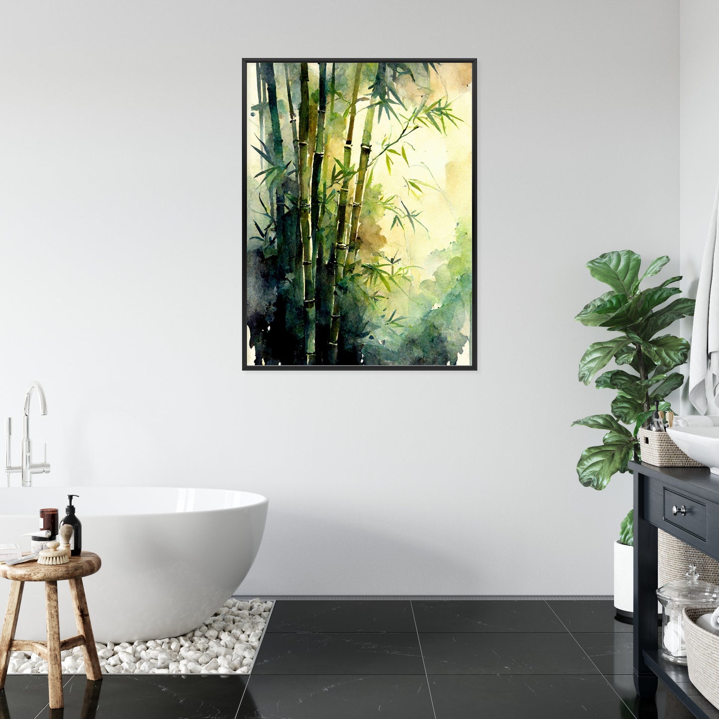 Poster Aquarell Bambuswald Rahmen Holz Mit Passepartout Farbe Natürlich