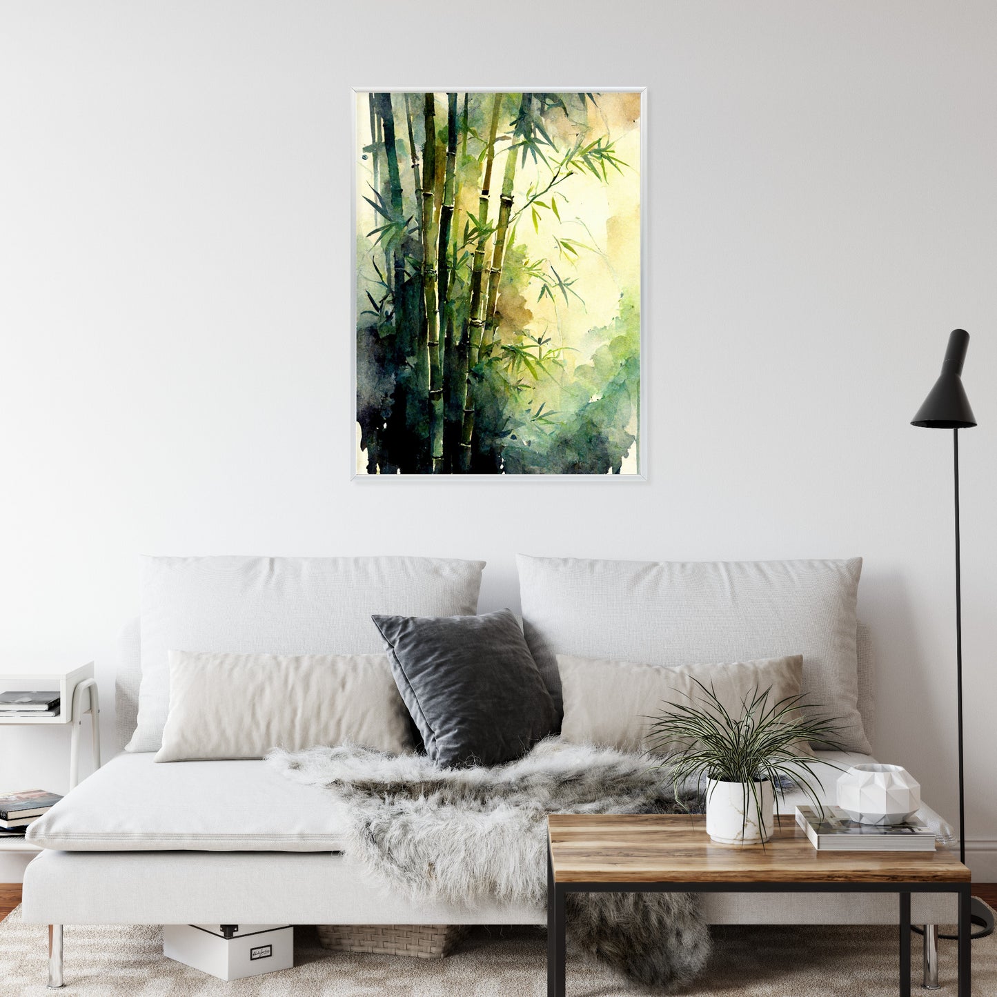 Poster Aquarell Bambuswald Rahmen Holz Mit Passepartout Farbe Natürlich