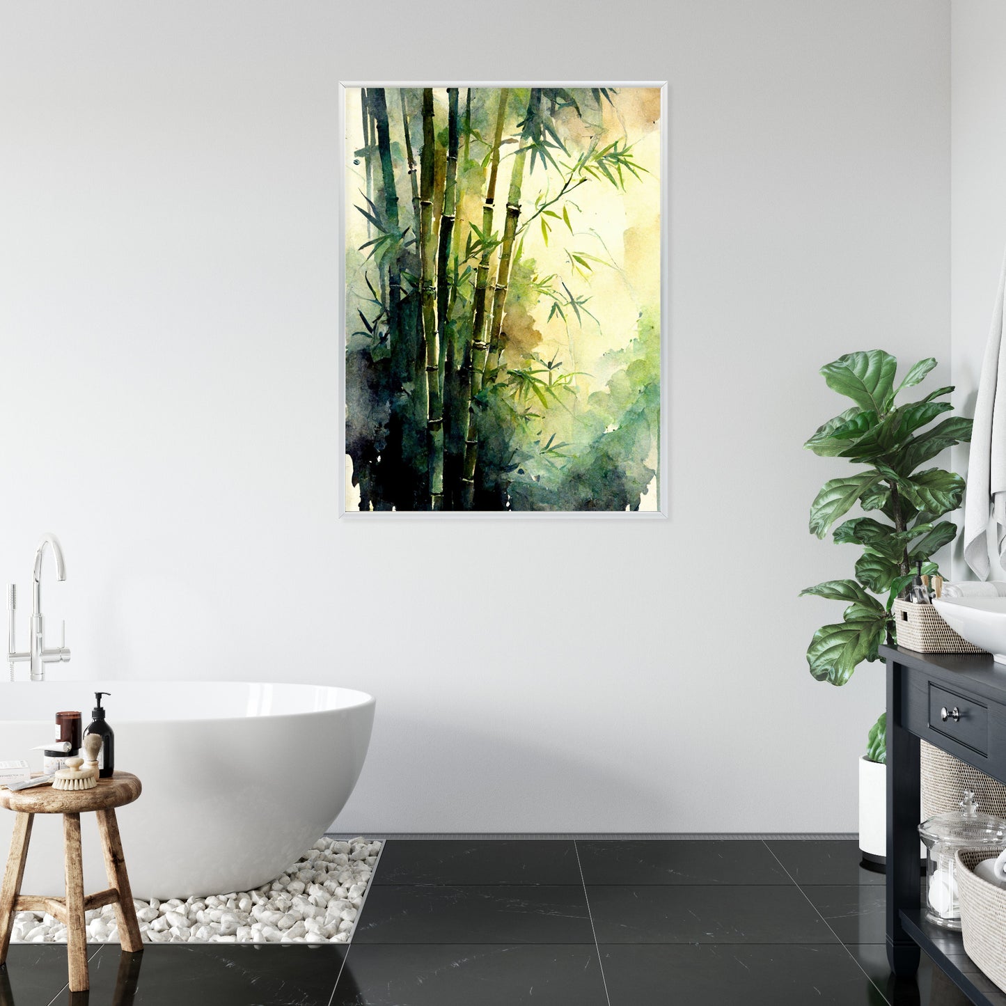 Poster Aquarell Bambuswald Rahmen Holz Mit Passepartout Farbe Natürlich