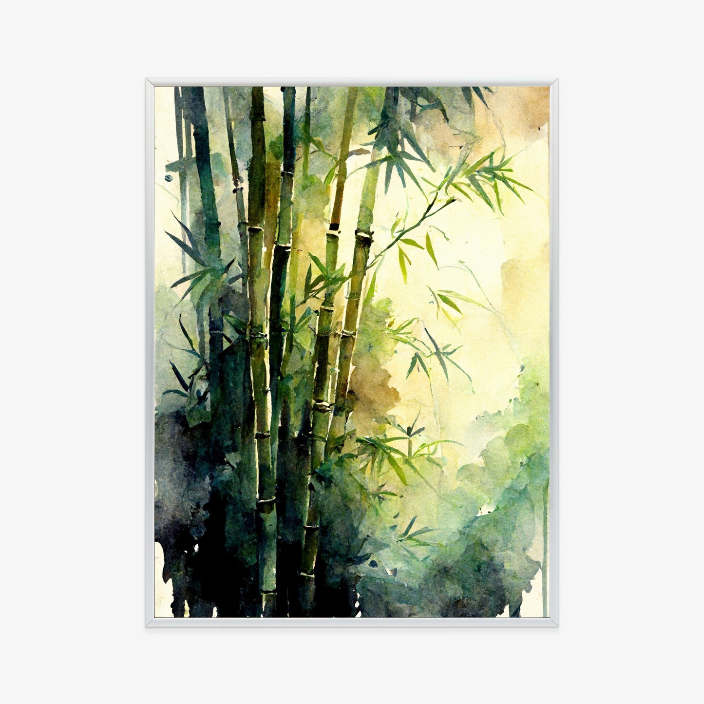 Poster Aquarell Bambuswald Rahmen Holz Mit Passepartout Farbe Natürlich