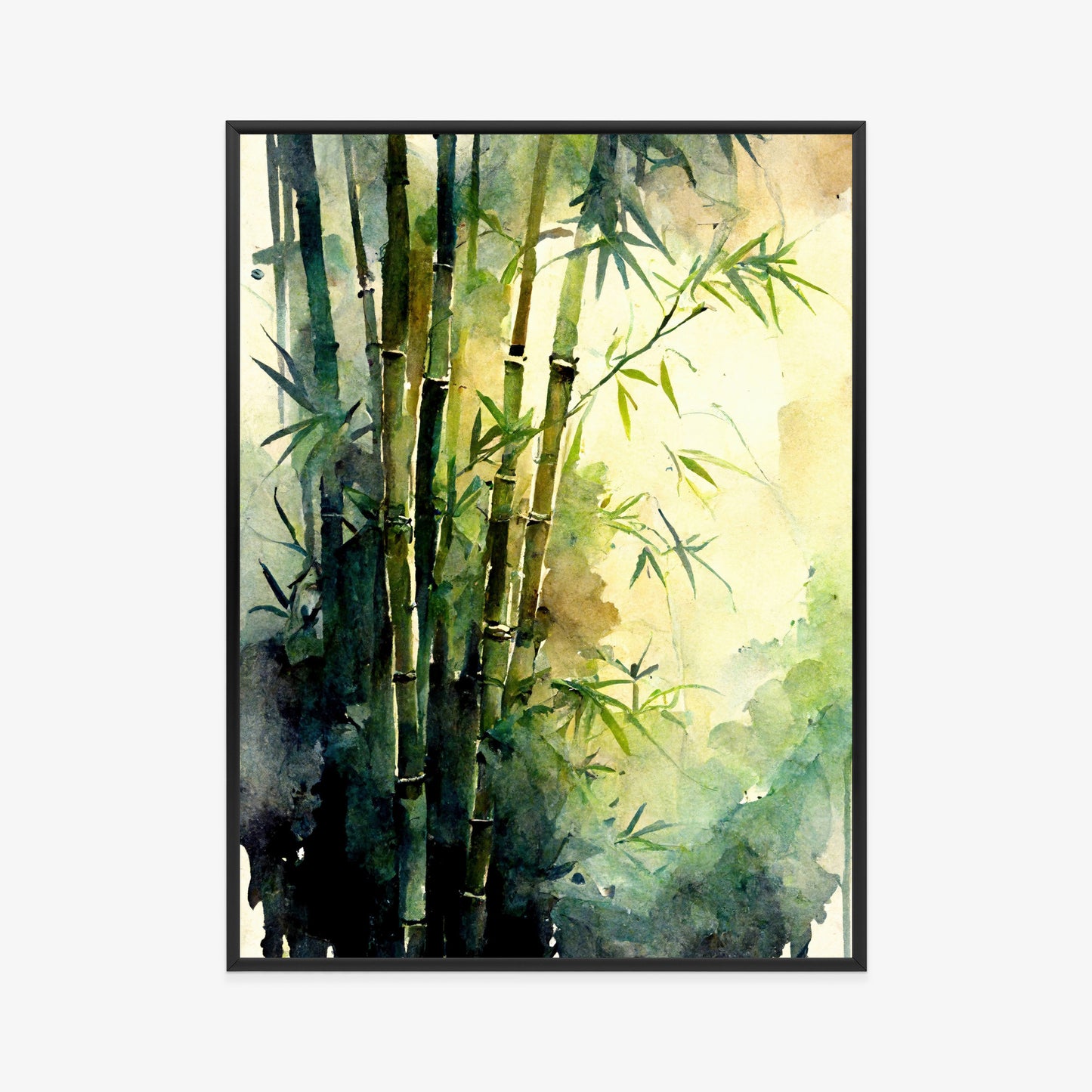 Poster Aquarell Bambuswald Rahmen Holz Mit Passepartout Farbe Natürlich