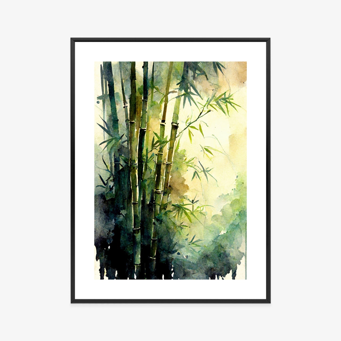 Poster Aquarell Bambuswald Rahmen Holz Mit Passepartout Farbe Natürlich