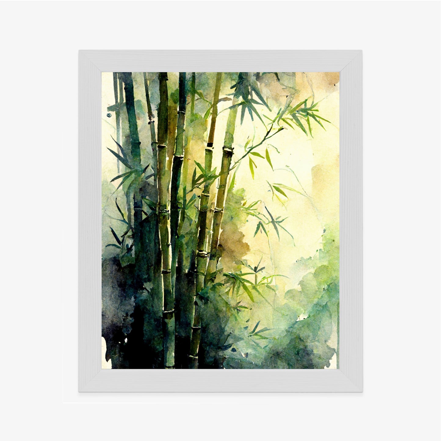 Poster Aquarell Bambuswald Rahmen Holz Mit Passepartout Farbe Natürlich