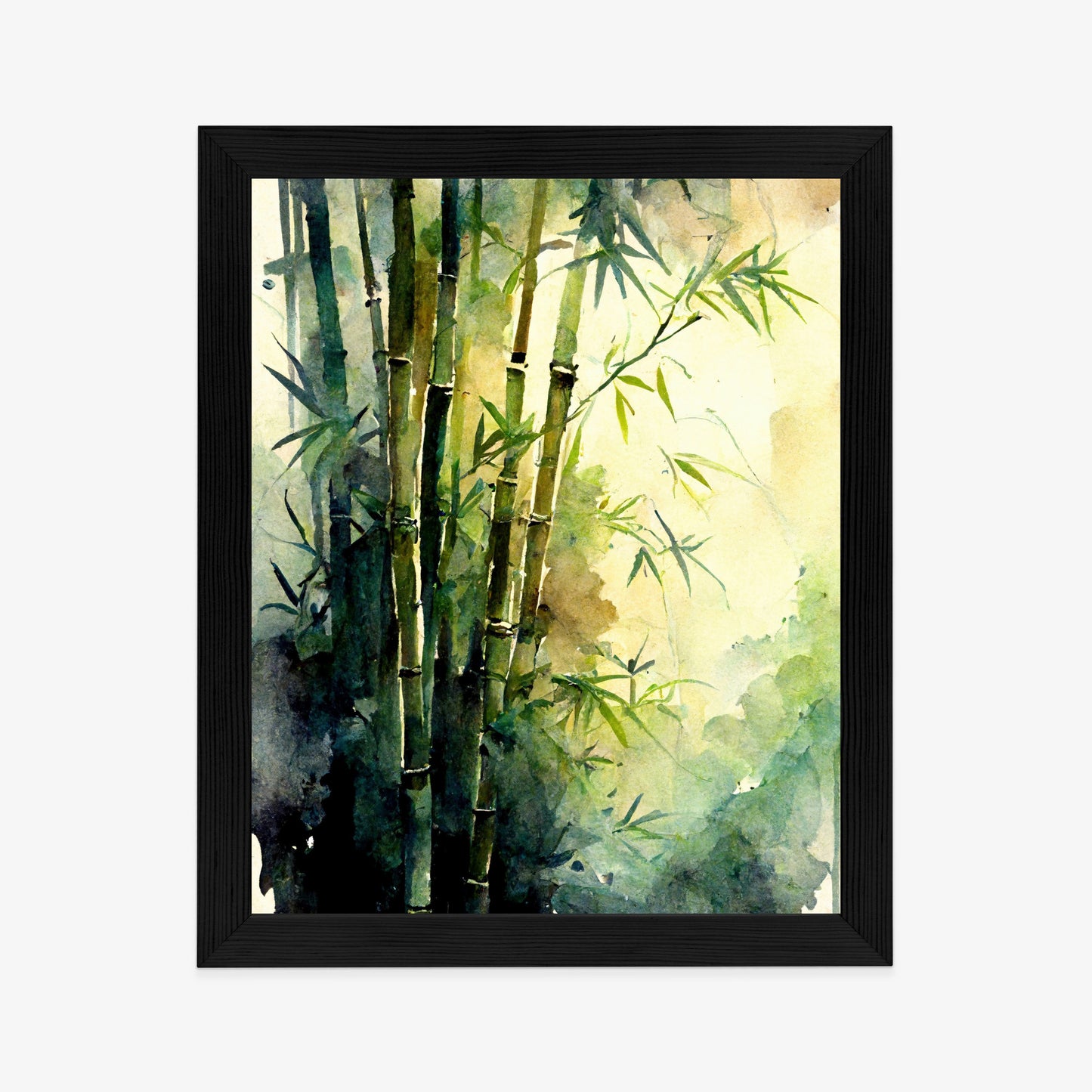 Poster Aquarell Bambuswald Rahmen Holz Mit Passepartout Farbe Natürlich