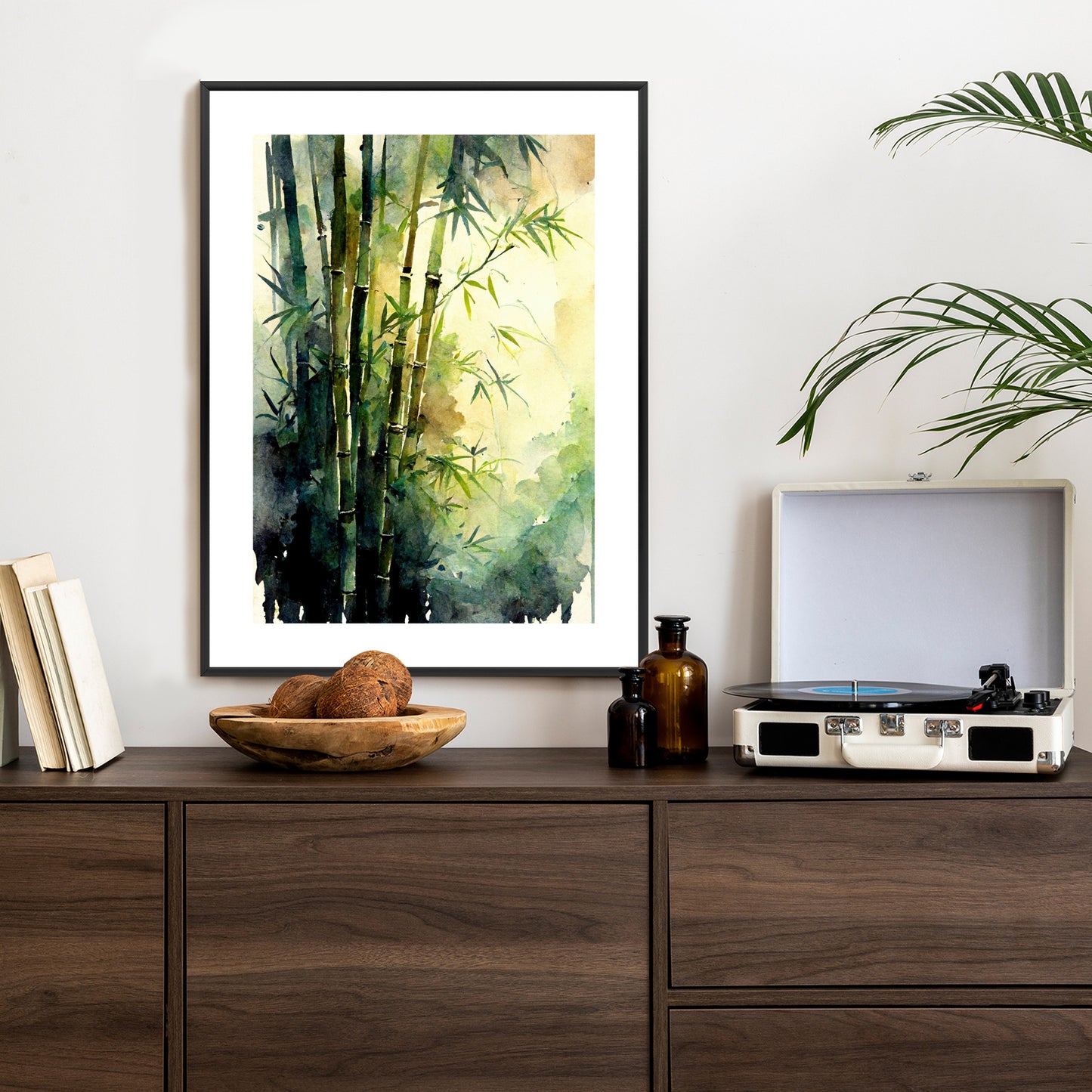 Poster Aquarell Bambuswald Rahmen Holz Mit Passepartout Farbe Natürlich