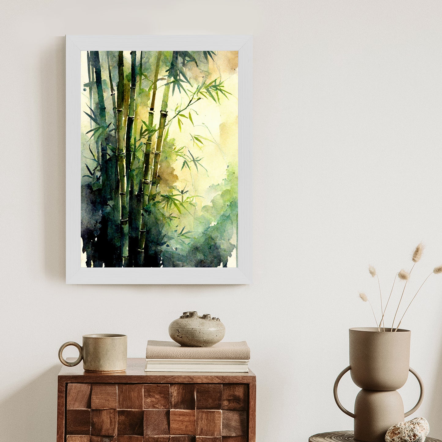 Poster Aquarell Bambuswald Rahmen Holz Mit Passepartout Farbe Natürlich