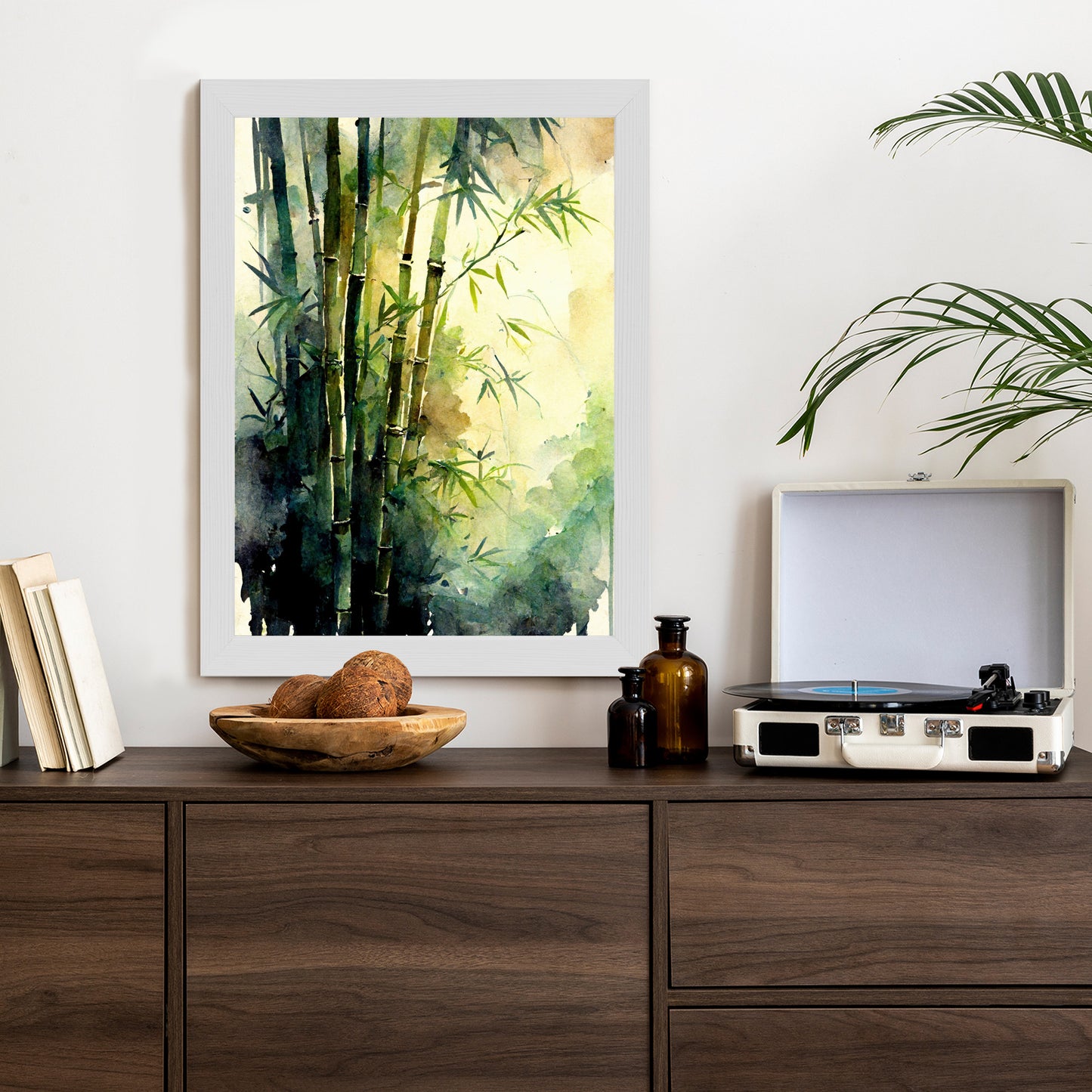 Poster Aquarell Bambuswald Rahmen Holz Mit Passepartout Farbe Natürlich