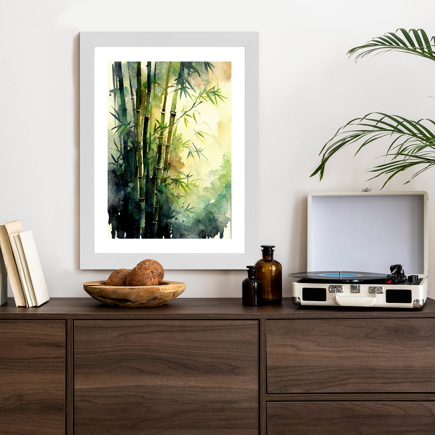 Poster Aquarell Bambuswald Rahmen Holz Mit Passepartout Farbe Natürlich