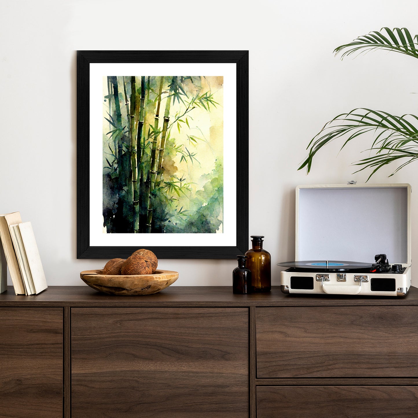 Poster Aquarell Bambuswald Rahmen Holz Mit Passepartout Farbe Natürlich