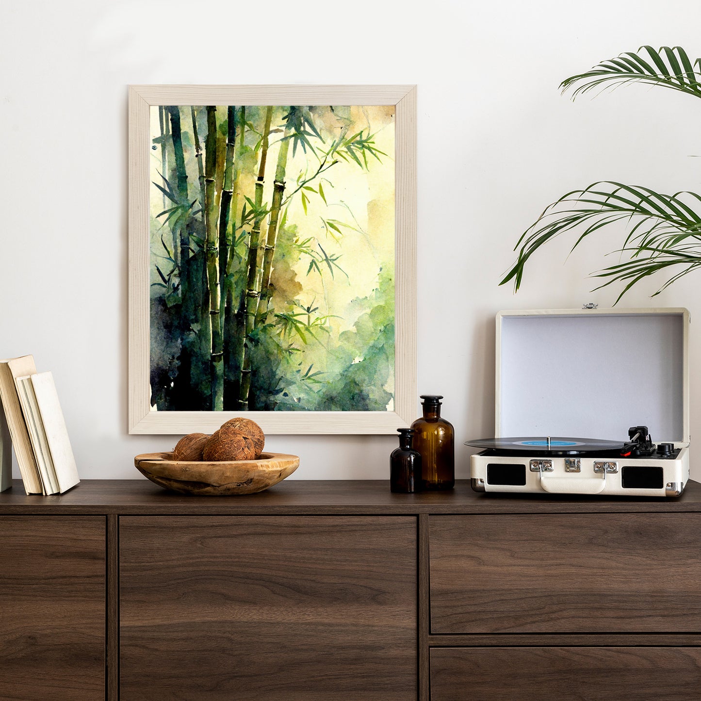 Poster Aquarell Bambuswald Rahmen Holz Mit Passepartout Farbe Natürlich