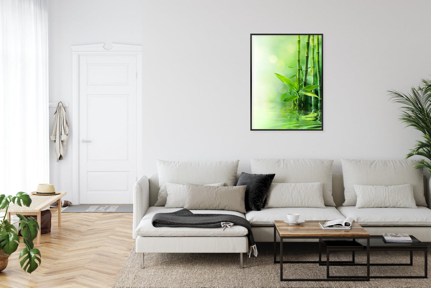 Poster Grüner Bambus Im Wasser Rahmen Holz Mit Passepartout Farbe Natürlich