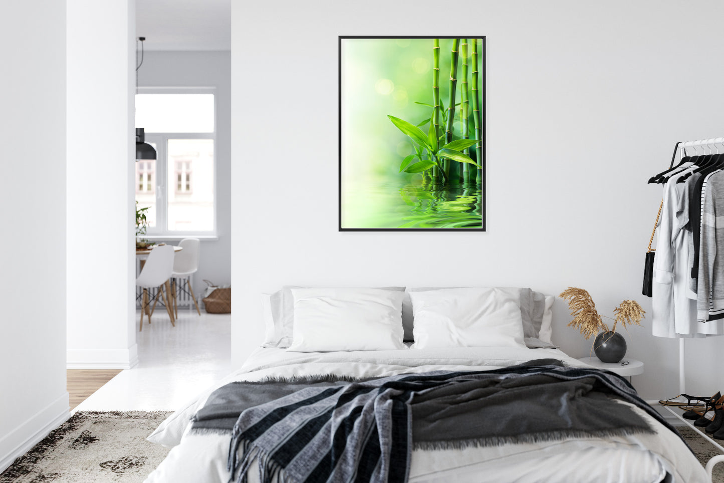 Poster Grüner Bambus Im Wasser Rahmen Holz Mit Passepartout Farbe Natürlich