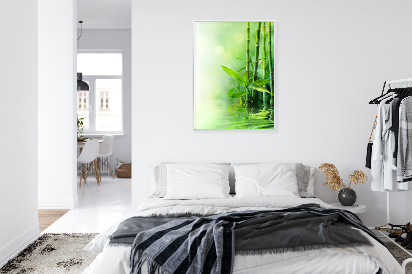 Poster Grüner Bambus Im Wasser Rahmen Holz Mit Passepartout Farbe Natürlich