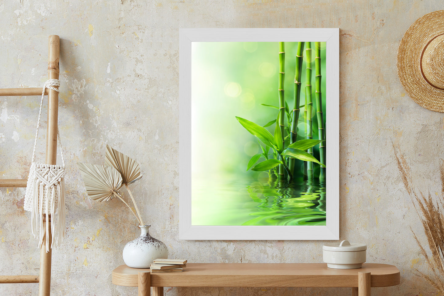Poster Grüner Bambus Im Wasser Rahmen Holz Mit Passepartout Farbe Natürlich