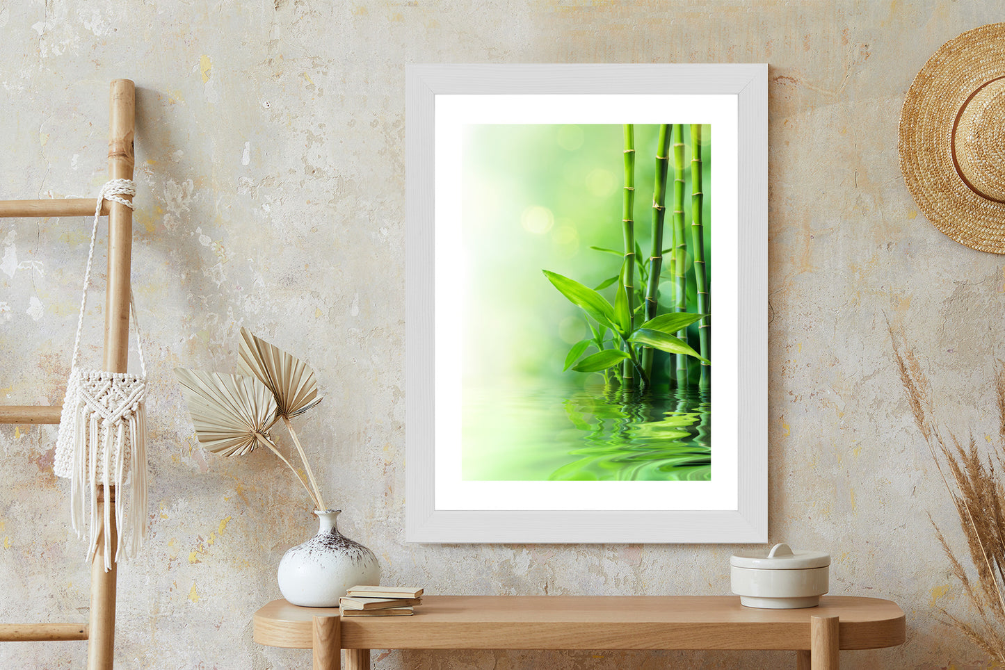 Poster Grüner Bambus Im Wasser Rahmen Holz Mit Passepartout Farbe Natürlich