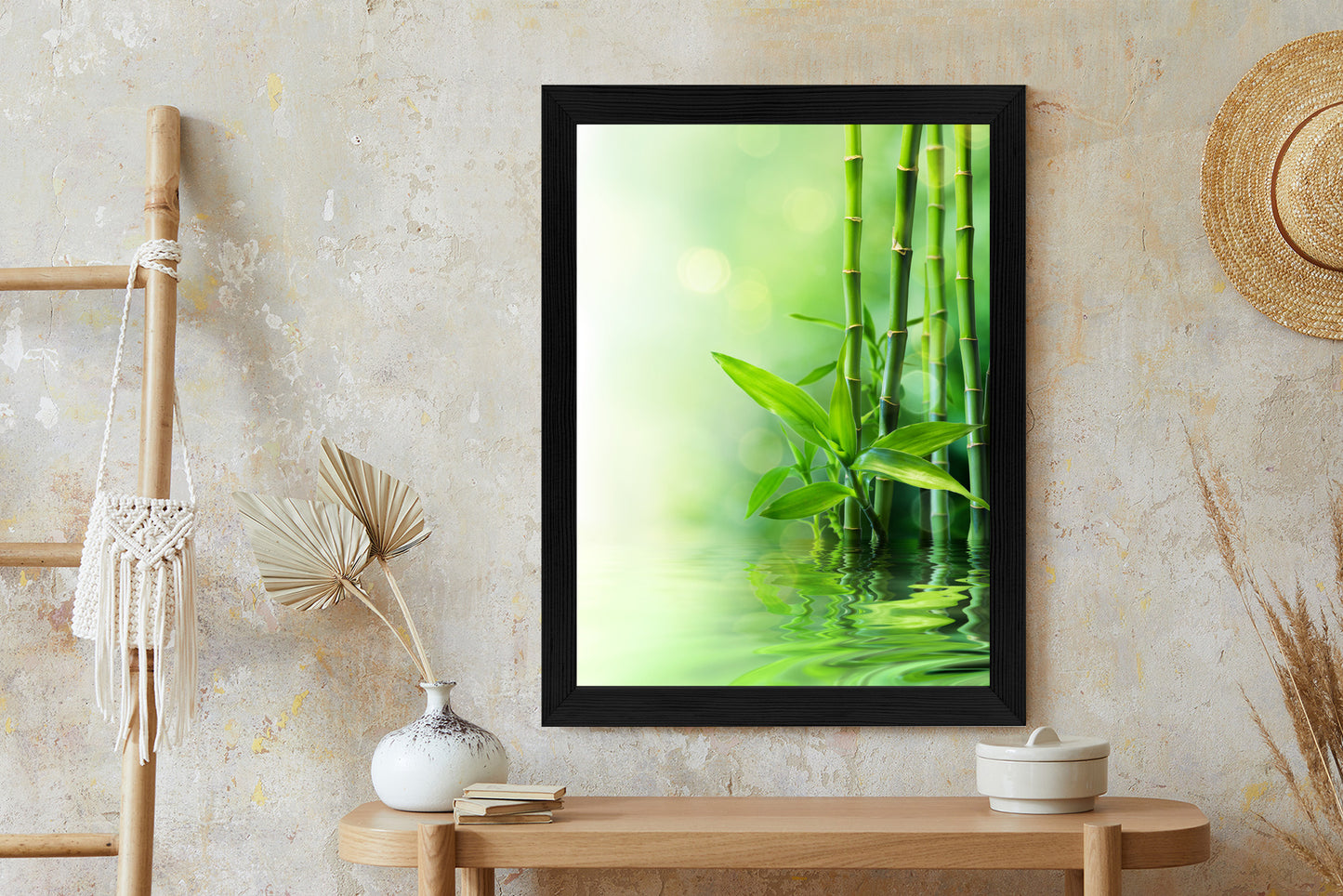 Poster Grüner Bambus Im Wasser Rahmen Holz Mit Passepartout Farbe Natürlich