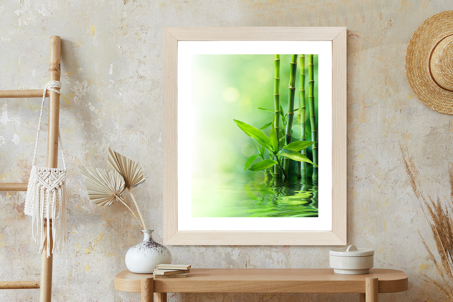 Poster Grüner Bambus Im Wasser Rahmen Holz Mit Passepartout Farbe Natürlich
