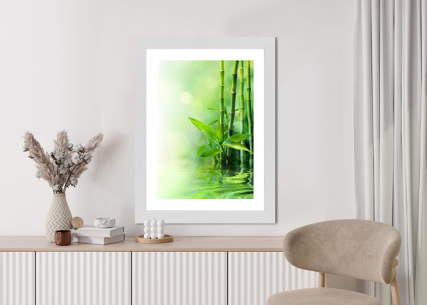 Poster Grüner Bambus Im Wasser Rahmen Holz Mit Passepartout Farbe Natürlich