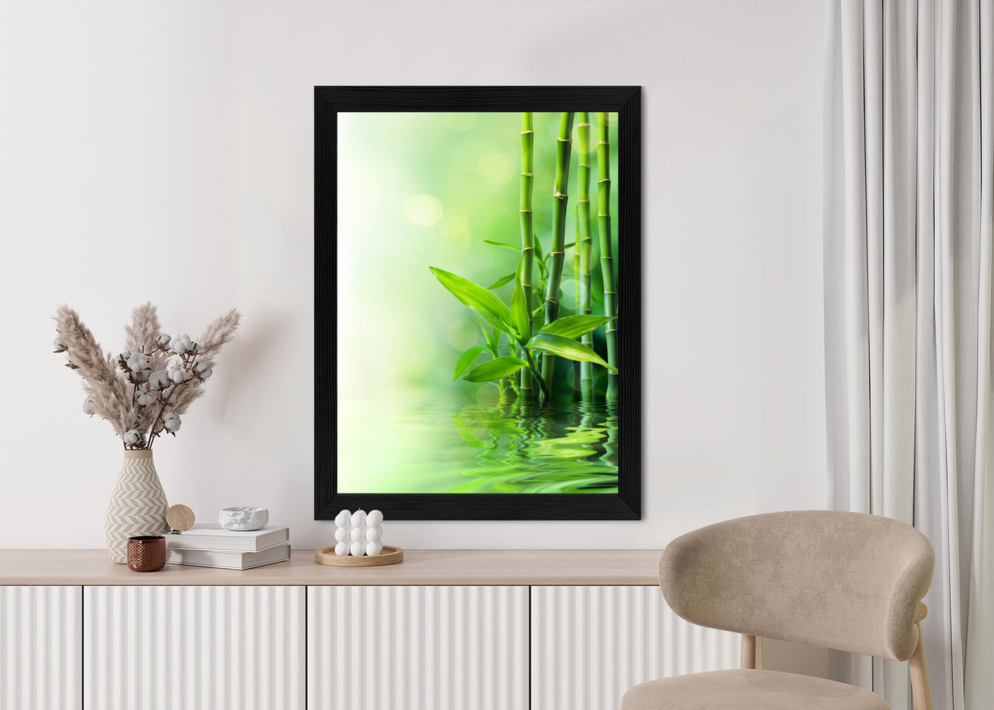 Poster Grüner Bambus Im Wasser Rahmen Holz Mit Passepartout Farbe Natürlich