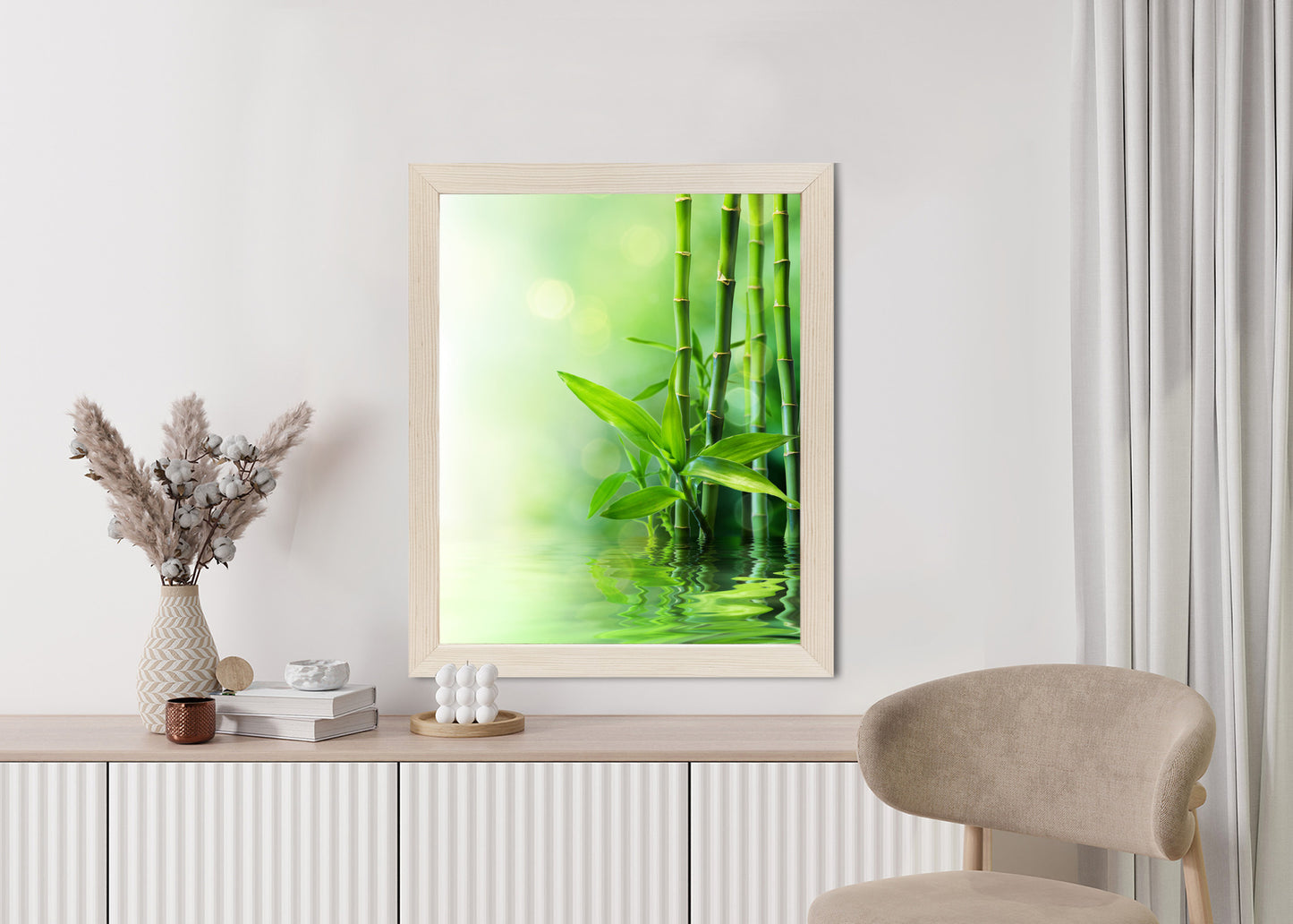 Poster Grüner Bambus Im Wasser Rahmen Holz Mit Passepartout Farbe Natürlich
