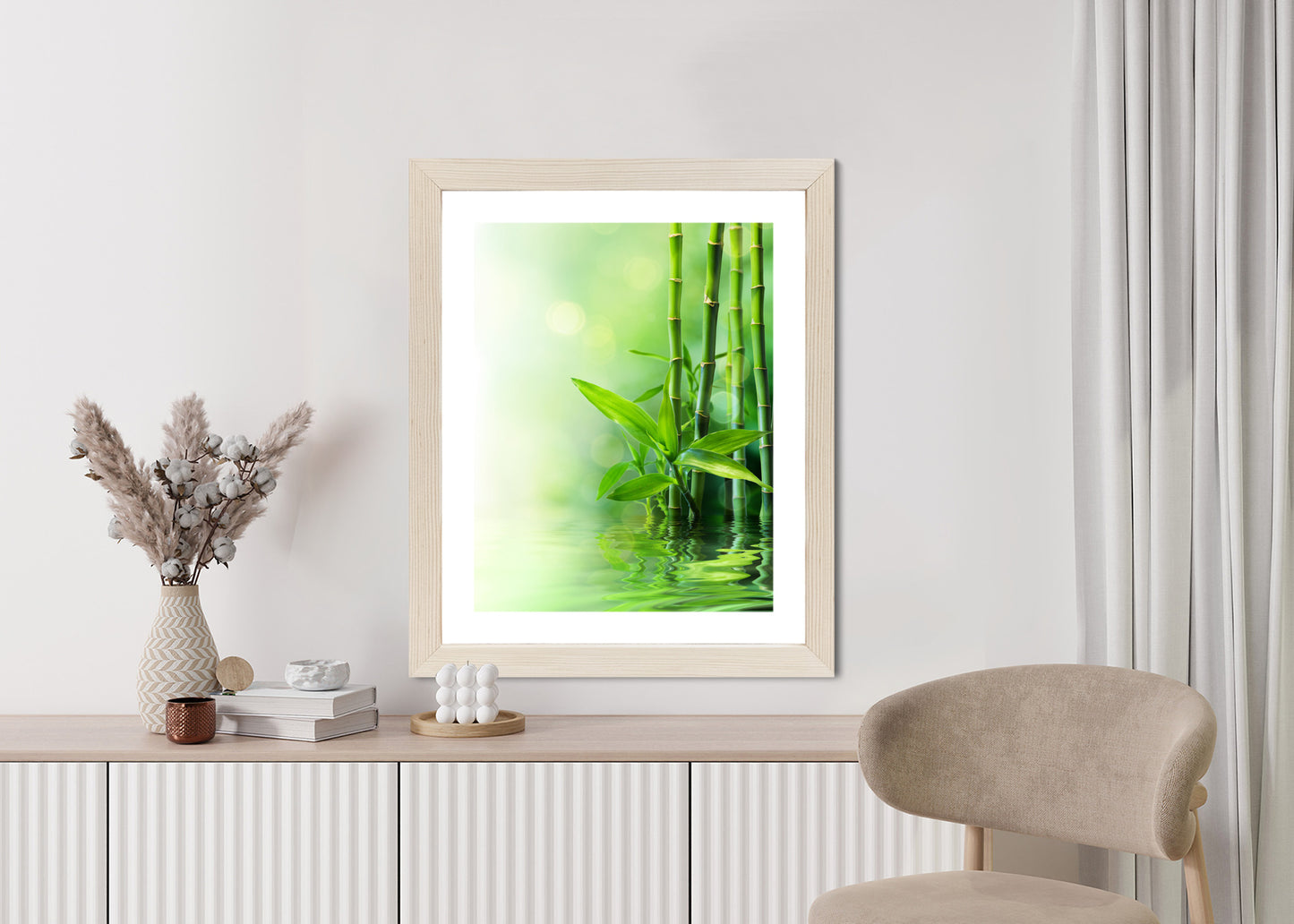 Poster Grüner Bambus Im Wasser Rahmen Holz Mit Passepartout Farbe Natürlich