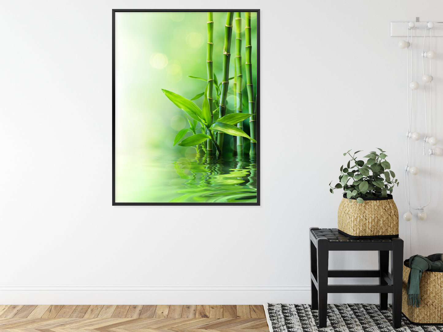Poster Grüner Bambus Im Wasser Rahmen Holz Mit Passepartout Farbe Natürlich